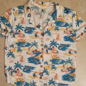 Roxy, Size Junior Large, Hawaiian Theme, Button Down, Short Sleeve Top